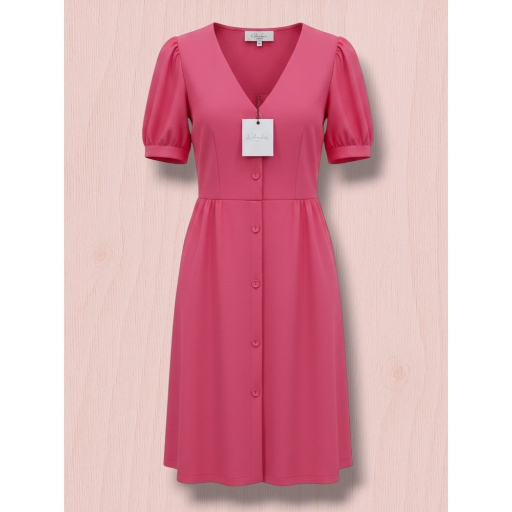L'Academie Tailored Cotton Blend Button Up V-Neck Mini Dress Salmon Pink S